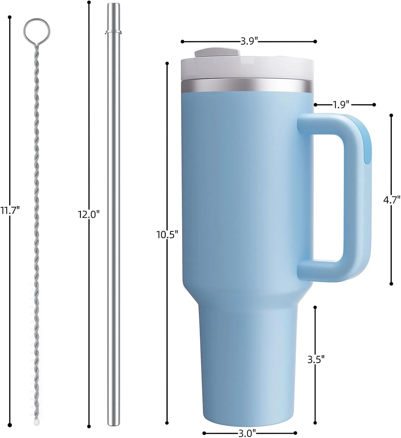 MURRICON 40 oz Tumbler with Handle and Straw,Reusable Vacuum Quencher Tumbler with Lid,Stainless Steel Insulated Travel Mug,for Coffee and Beverages(Chambray)
