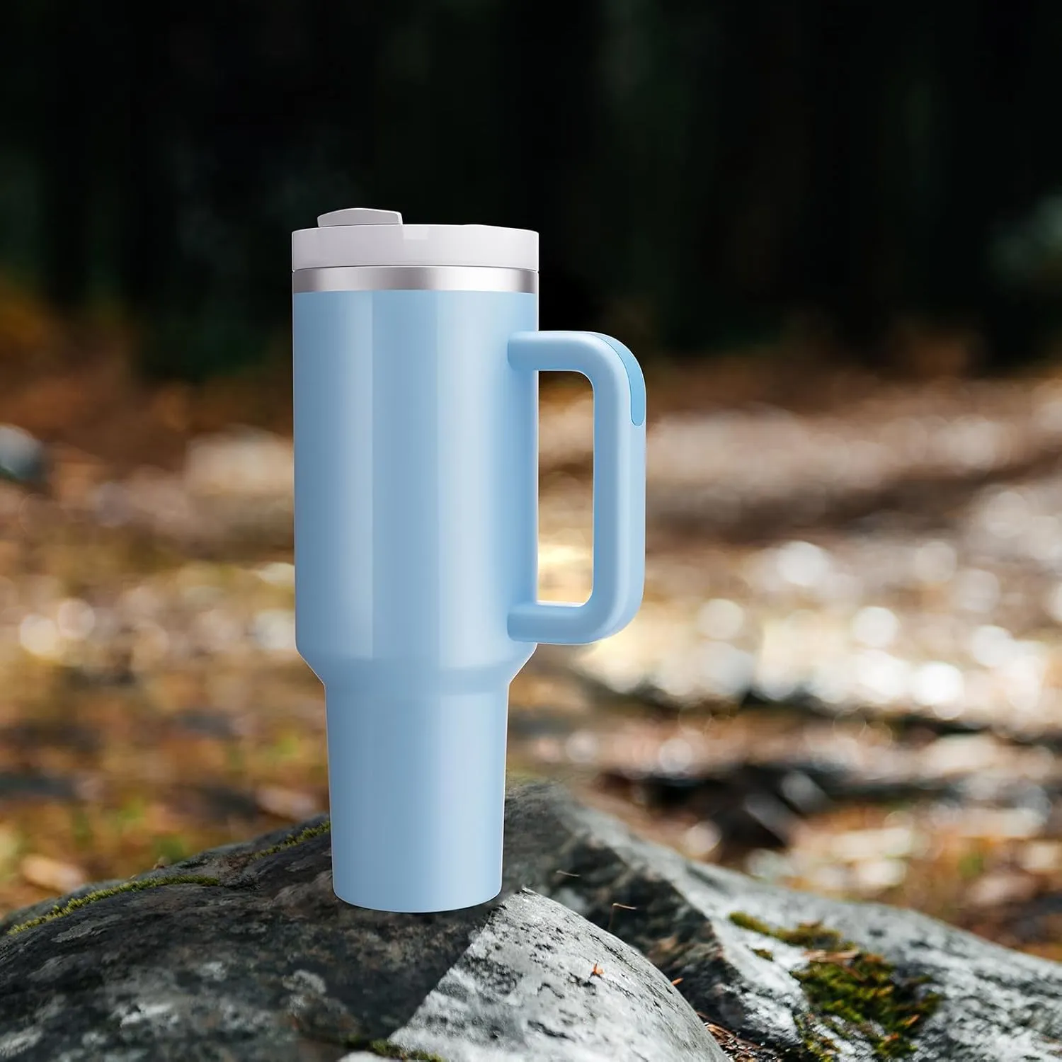 MURRICON 40 oz Tumbler with Handle and Straw,Reusable Vacuum Quencher Tumbler with Lid,Stainless Steel Insulated Travel Mug,for Coffee and Beverages(Chambray)