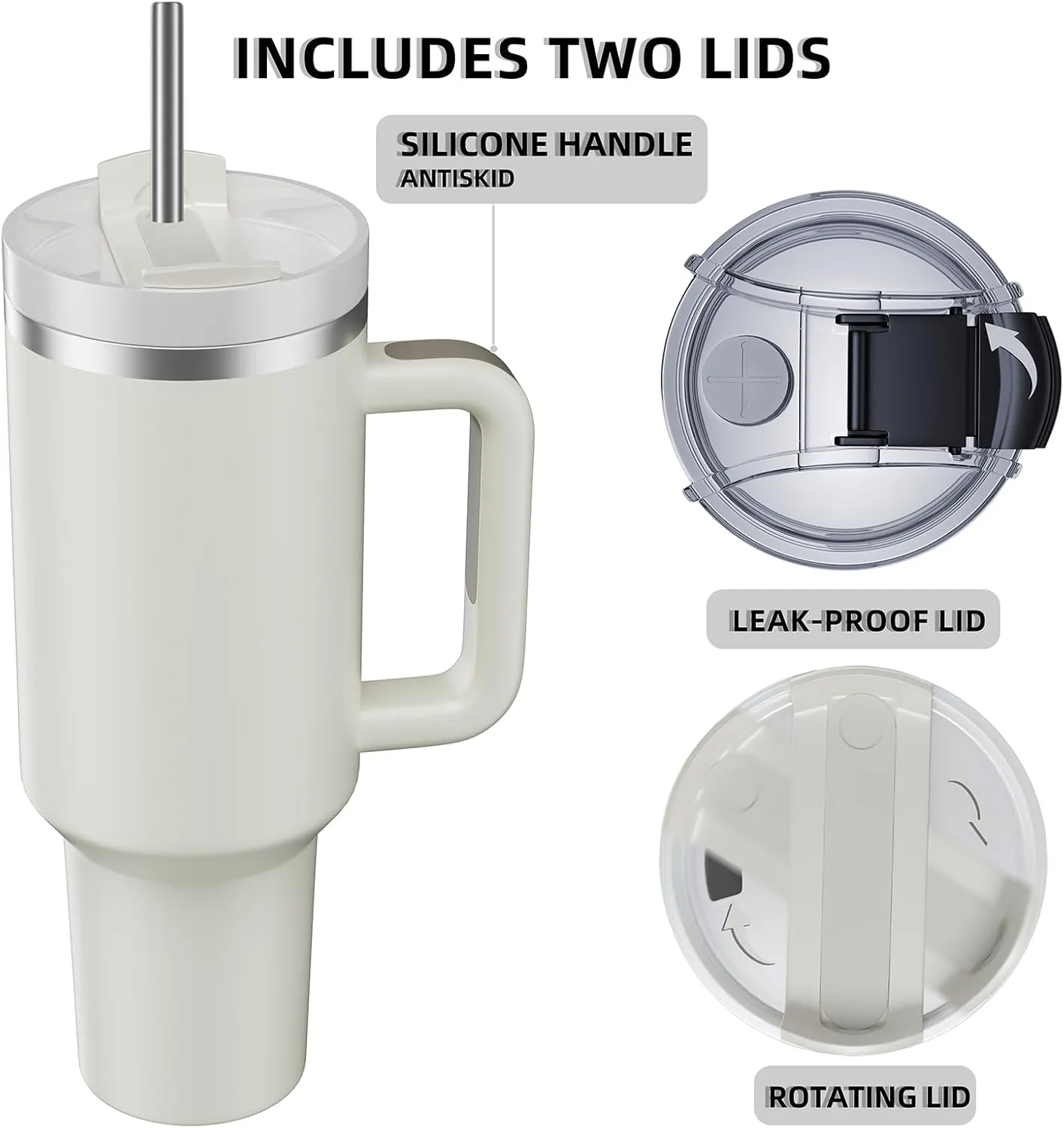 MURRICON 40 oz Tumbler with Handle and Straw,Reusable Vacuum Quencher Tumbler with Lid,Stainless Steel Insulated Travel Mug,for Coffee and Beverages(Dune)