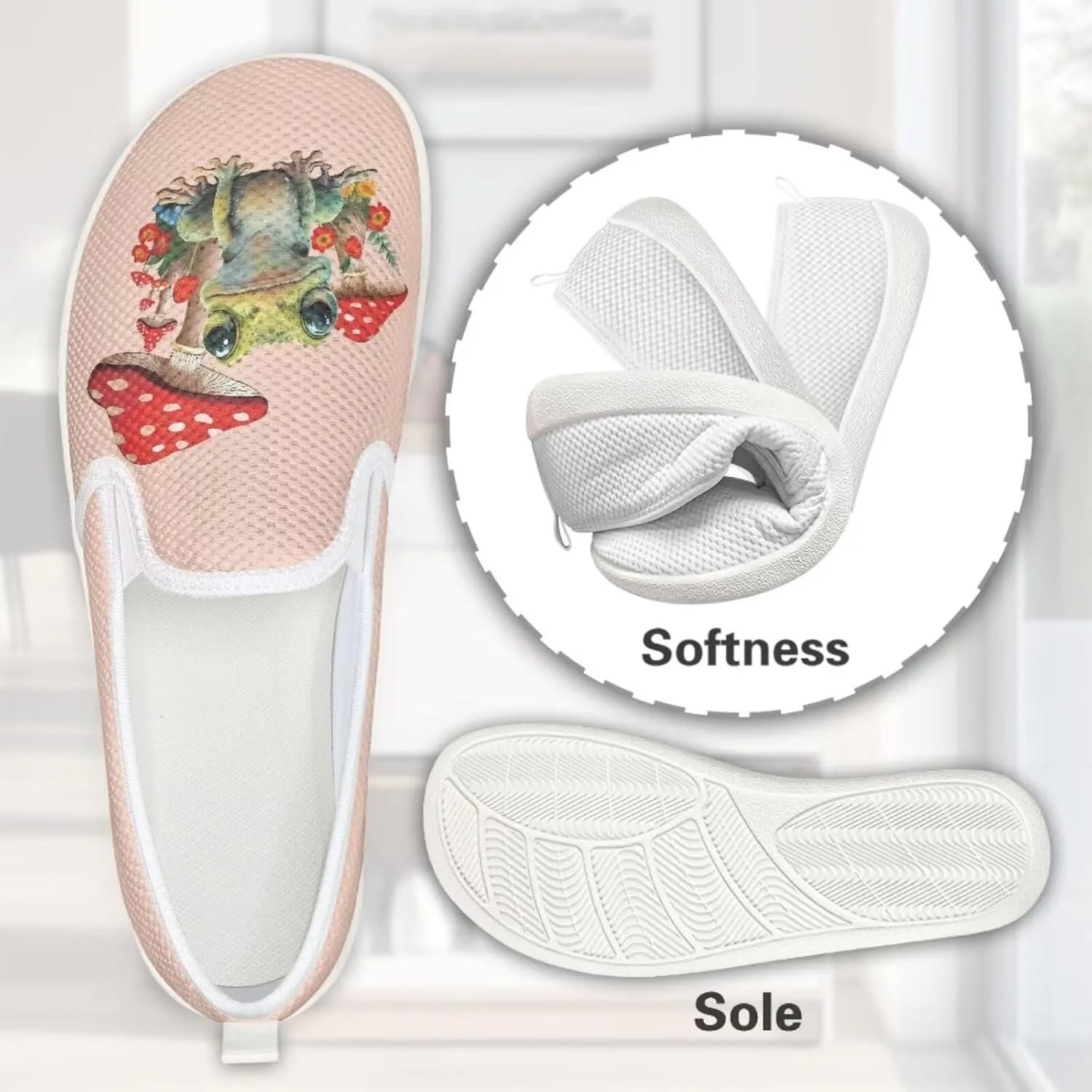 Mushroom Design Running Shoes Flats for Women Tennis Shoes Slip Resistant Work Shoes