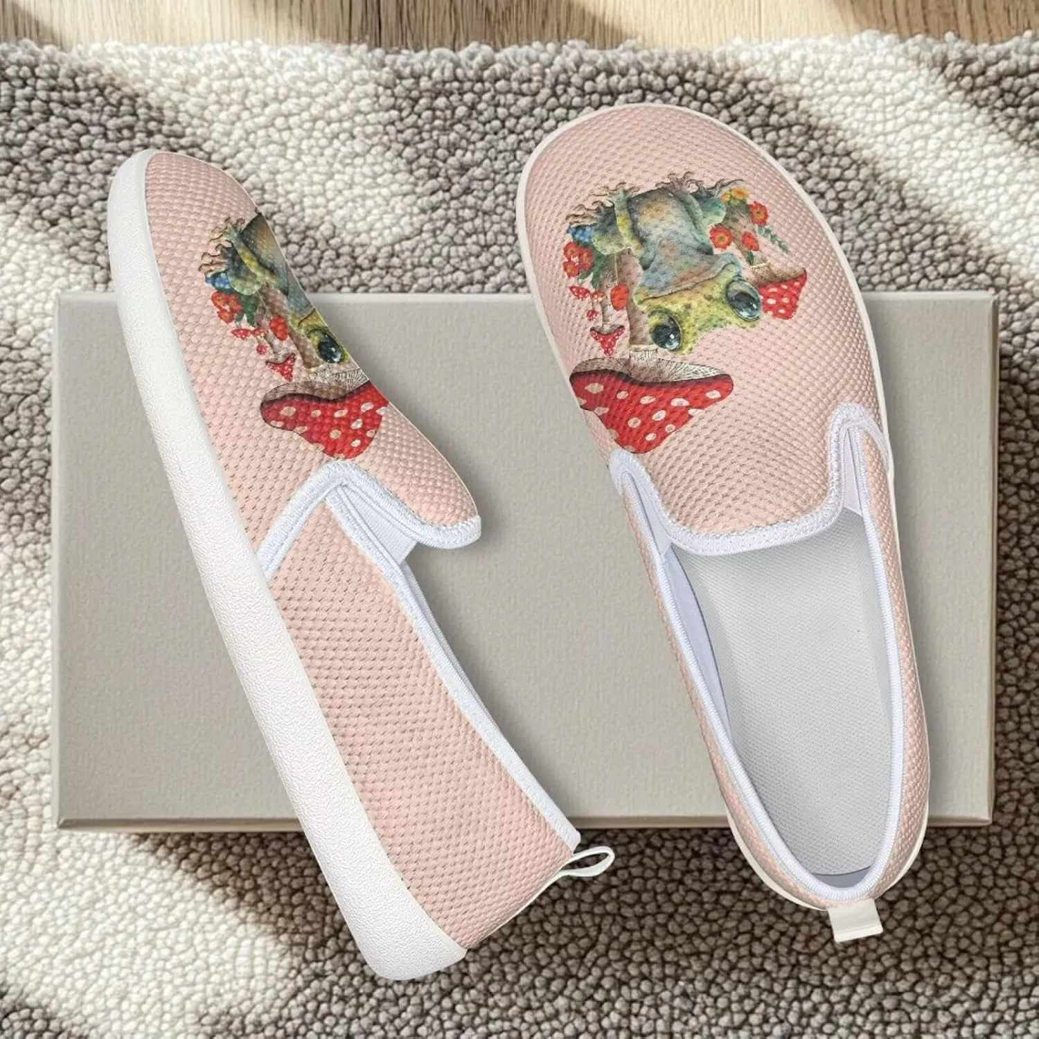 Mushroom Design Running Shoes Flats for Women Tennis Shoes Slip Resistant Work Shoes