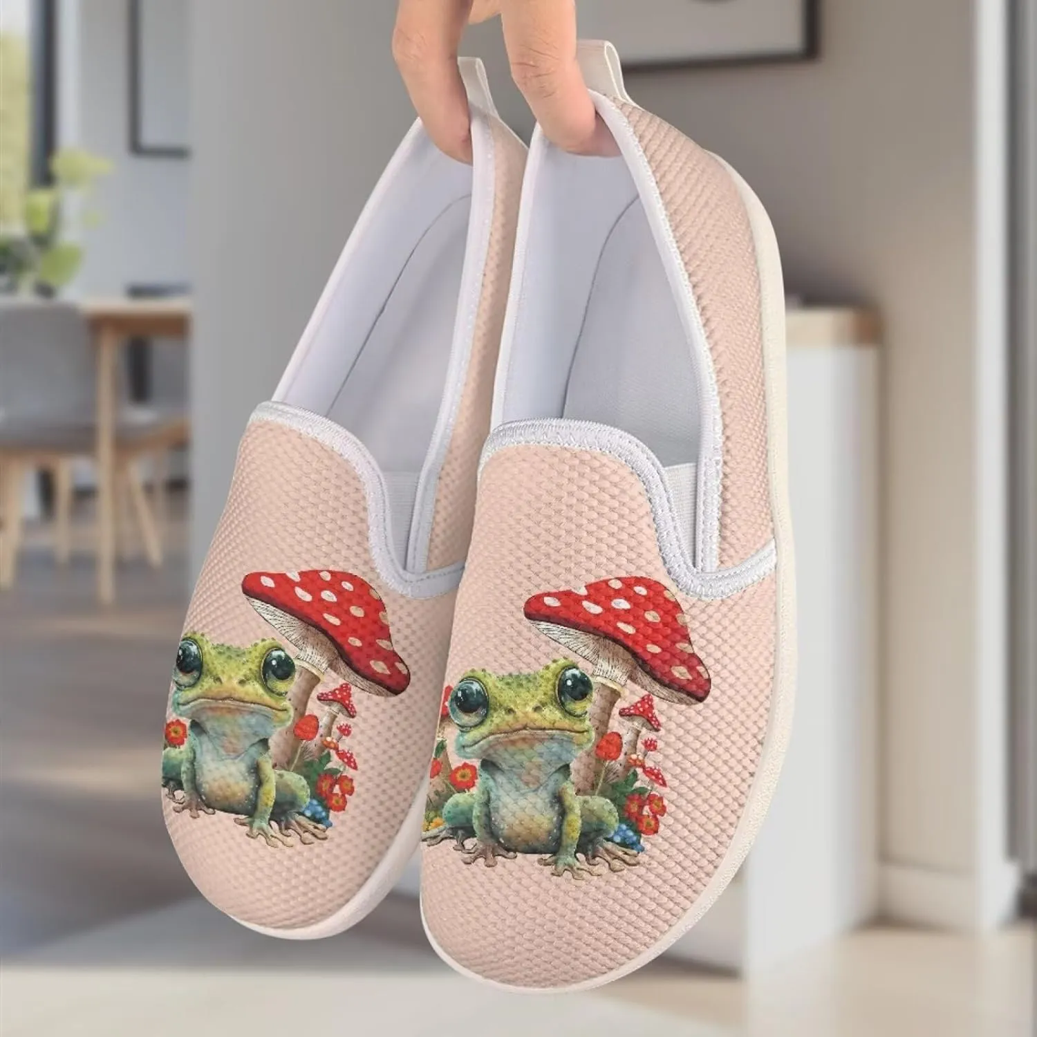 Mushroom Design Running Shoes Flats for Women Tennis Shoes Slip Resistant Work Shoes