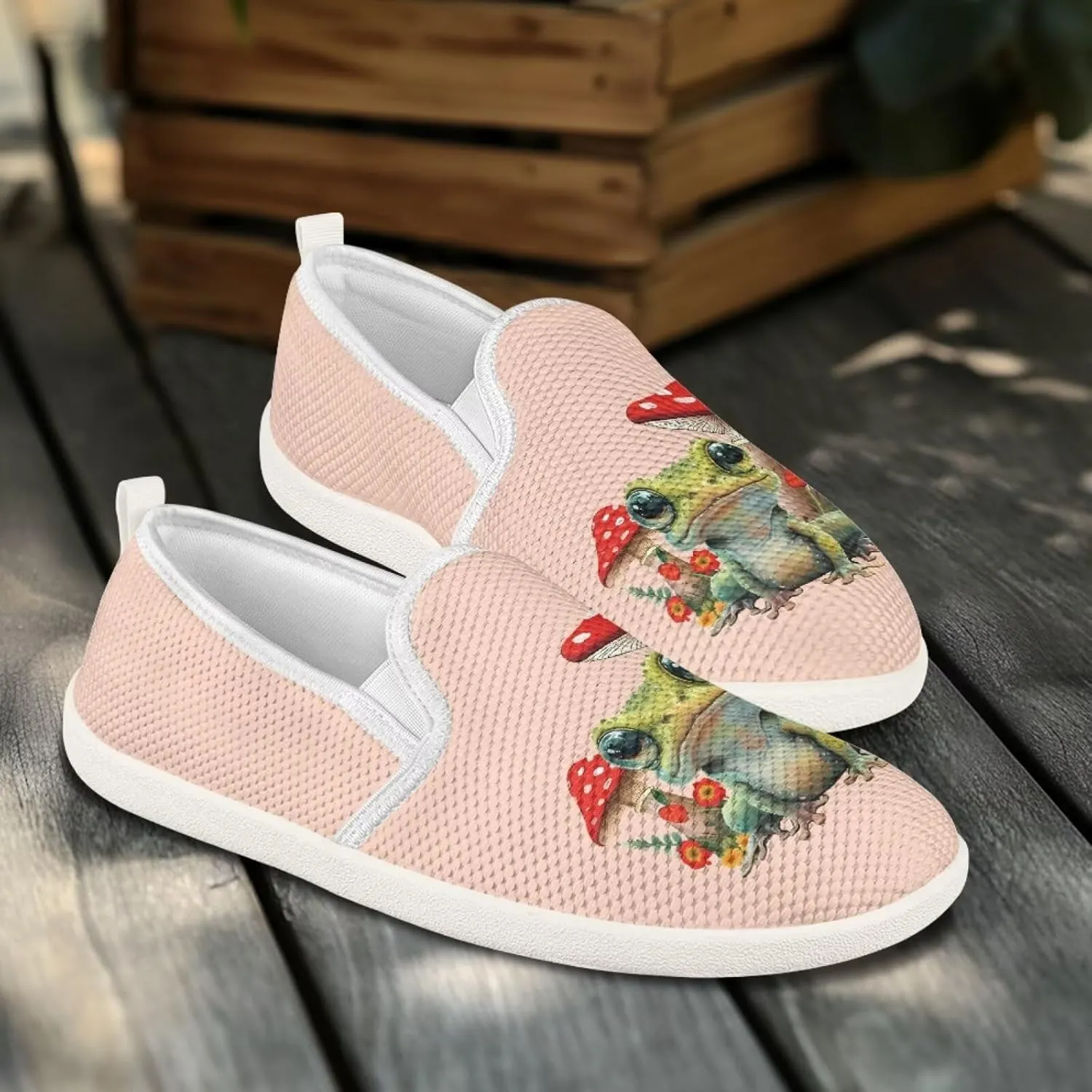Mushroom Design Running Shoes Flats for Women Tennis Shoes Slip Resistant Work Shoes