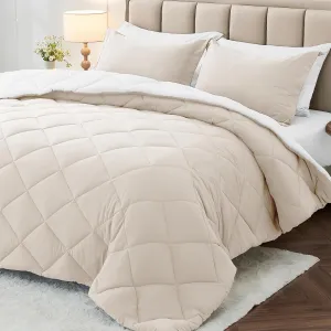 MUXHOMO 7 Pieces California King Comforter Set, Reversible Bed in a Bag Cal King Size, All Season Bedding Set with Comforter, Flat Sheet, Fitted Sheet, Pillowcases & Shams, Beige & White