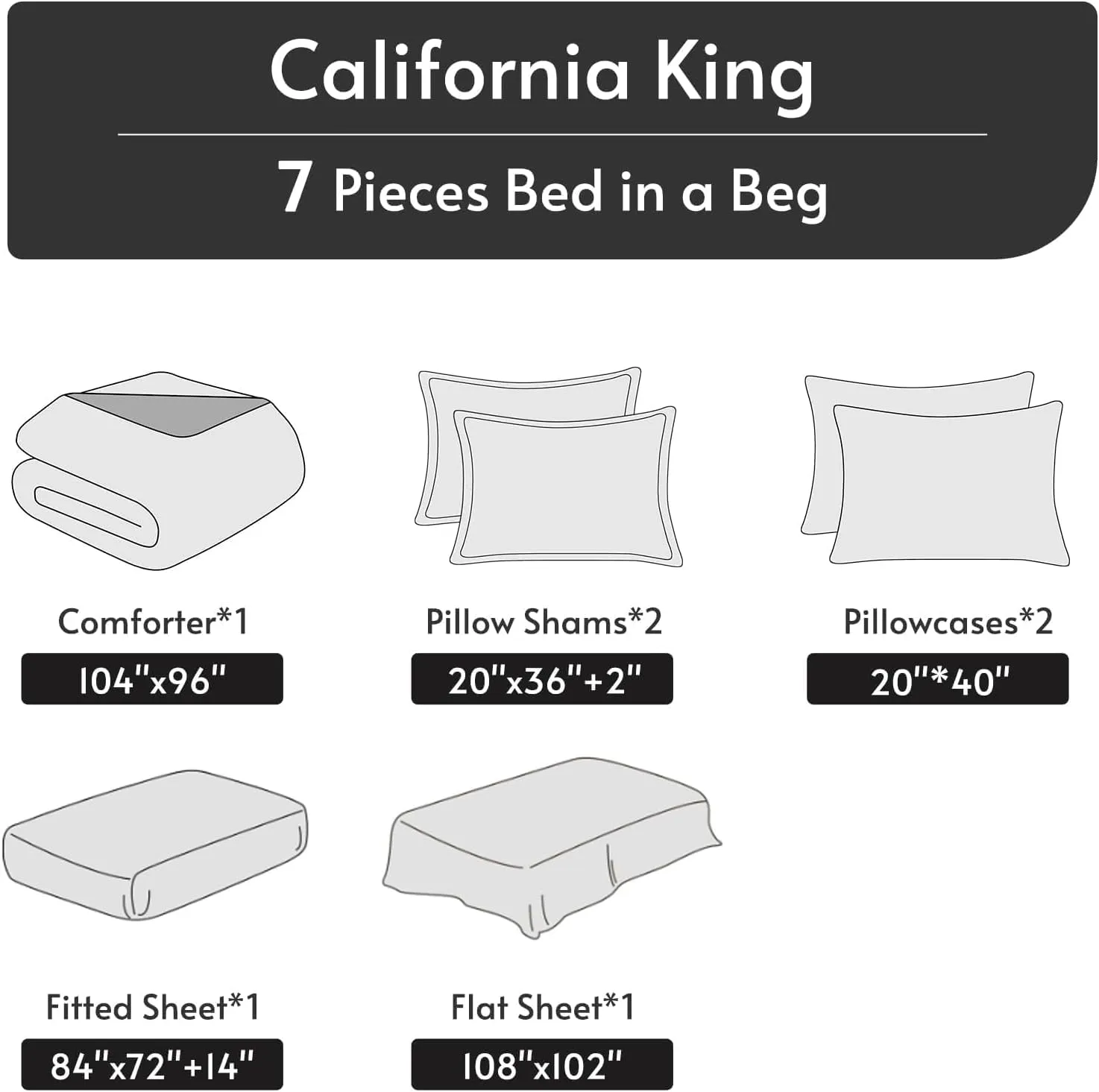 MUXHOMO 7 Pieces California King Comforter Set, Reversible Bed in a Bag Cal King Size, All Season Bedding Set with Comforter, Flat Sheet, Fitted Sheet, Pillowcases & Shams, Beige & White