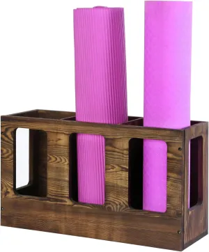 MyGift Wall Mounted Vintage Gray Solid Wood Yoga Mat Holder Fitness Gym Foam Roller Storage Organizer, Floor Standing Sports Exercise Mat Rack