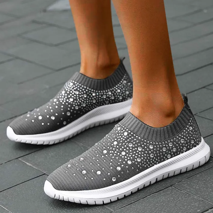 Nanccy Women's Crystal Breathable Orthopedic Slip-On Walking Shoes