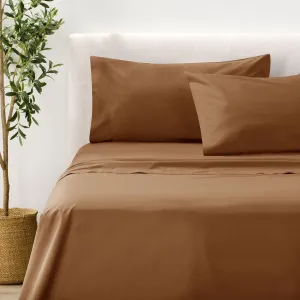 Nate Home by Nate Berkus 200TC 100% Cotton Percale 4-Piece Sheet Set | Crisp, Cool, and Breathable Bedding from mDesign - King Size - 1 Flat Sheet/1 Fitted Sheet/2 Pillowcases, Bronze (Brown)