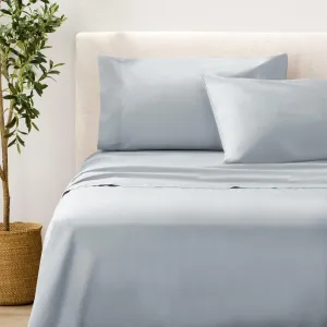 Nate Home by Nate Berkus 200TC 100% Cotton Percale 4-Piece Sheet Set | Crisp, Cool, Breathable Bedding from mDesign - King Size - 1 Flat Sheet/1 Fitted Sheet/2 Pillowcases, Heron (Light Blue)