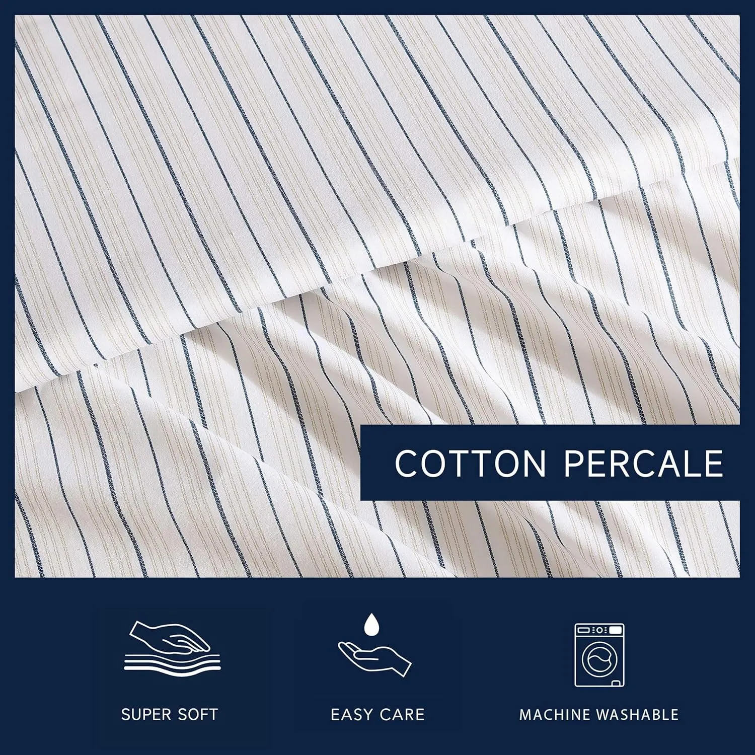 Nautica - Full Sheets, Premium Cotton Percale Bedding Set, Striped Bedding Set, Oeko-Tex Certified (Beaux Stripe Blue, Full)
