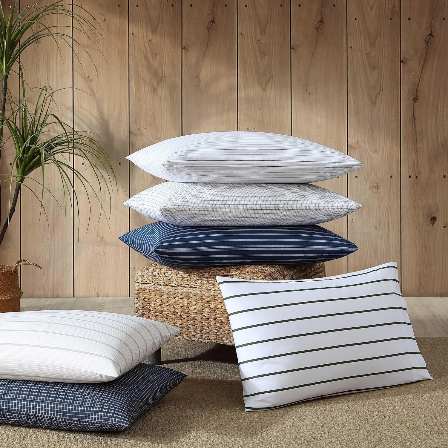 Nautica - Full Sheets, Premium Cotton Percale Bedding Set, Striped Bedding Set, Oeko-Tex Certified (Beaux Stripe Blue, Full)