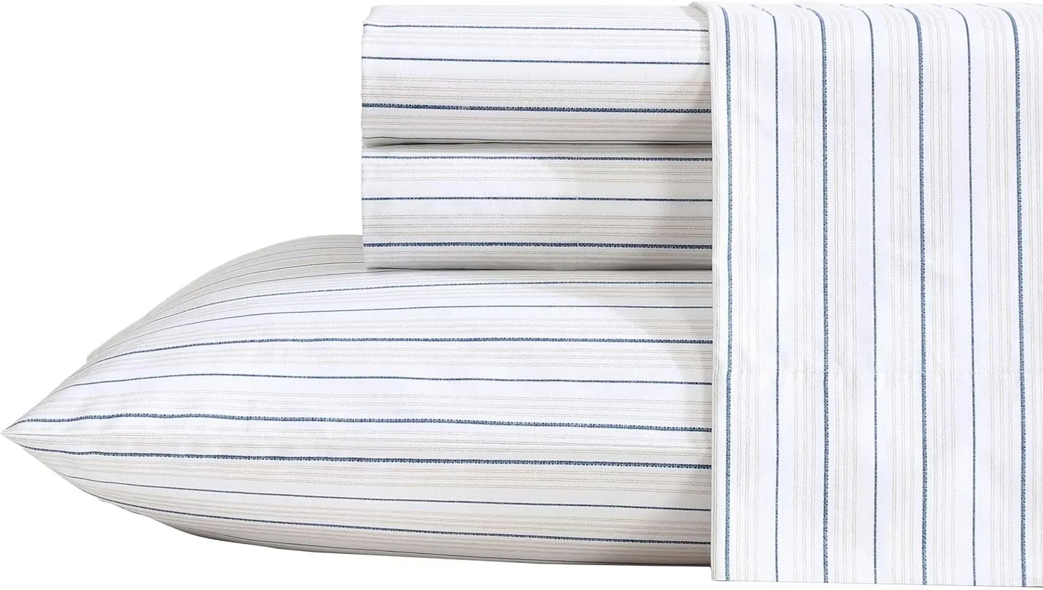 Nautica - Full Sheets, Premium Cotton Percale Bedding Set, Striped Bedding Set, Oeko-Tex Certified (Beaux Stripe Blue, Full)