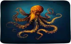 Navy Gold Octopus Bath Mat Nautical Sea Kraken Vintage Octopus Tentacles Ocean Animal Marine Life Adventure Underwater Cool Bathroom Decor Rug Doormat Toilet Floor Rug,24x47 Inch