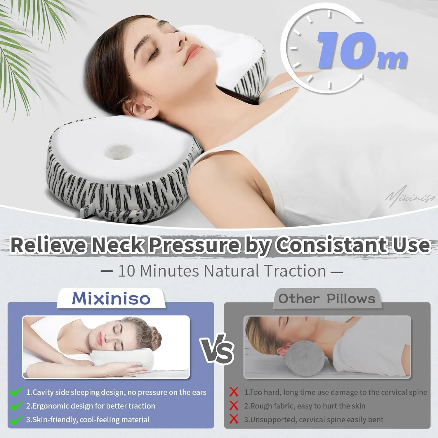 Neck Support Pillow, Cervical Traction Device, Small Neck Roll Pillow Memory Foam, Premium Pillow for Stiff Neck, Camping & Travel Pillow with Removable Cooling Pillowcase and Portable Bag