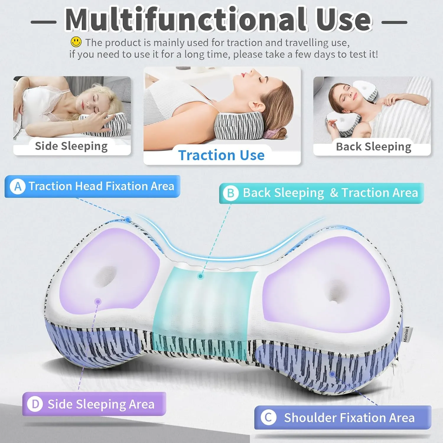 Neck Support Pillow, Cervical Traction Device, Small Neck Roll Pillow Memory Foam, Premium Pillow for Stiff Neck, Camping & Travel Pillow with Removable Cooling Pillowcase and Portable Bag
