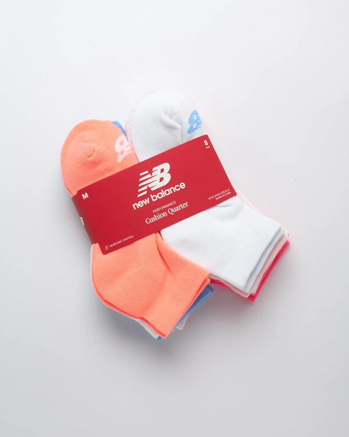 New Balance Girls' Performance Cushioned Low Cut Socks-8 Pairs-Breathable Mesh Arch Support