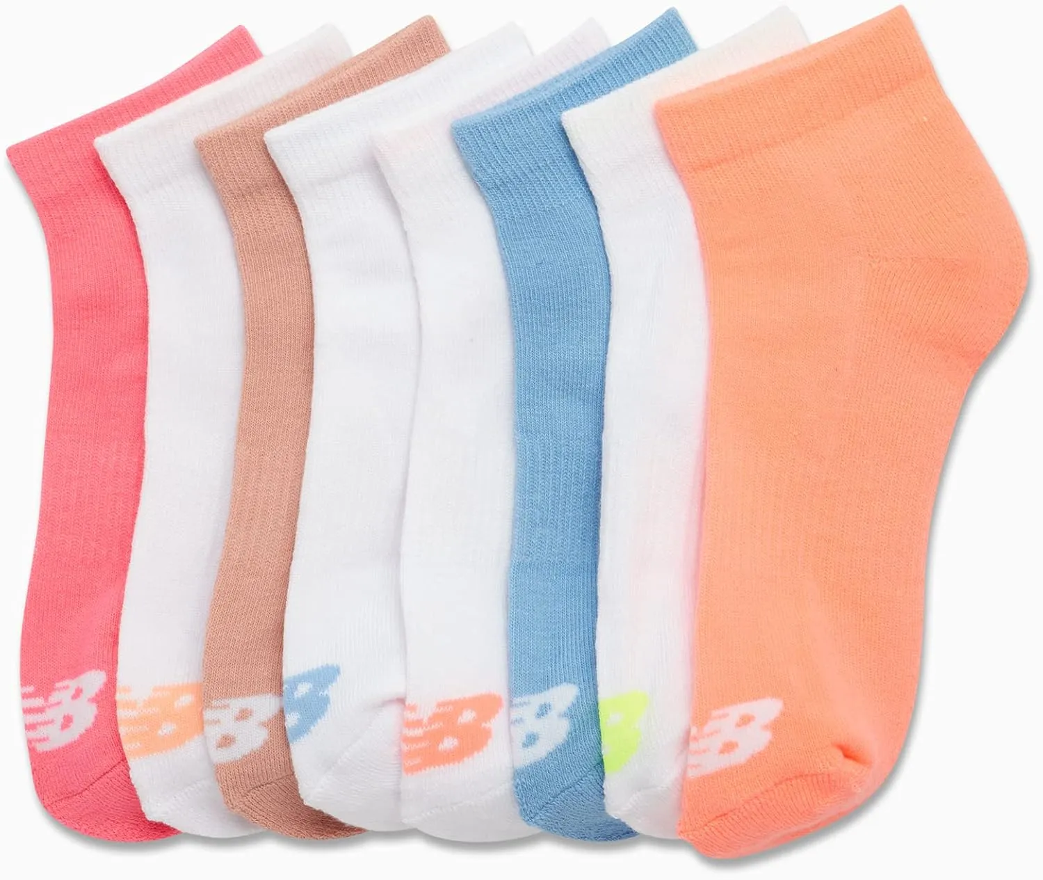 New Balance Girls' Performance Cushioned Low Cut Socks-8 Pairs-Breathable Mesh Arch Support