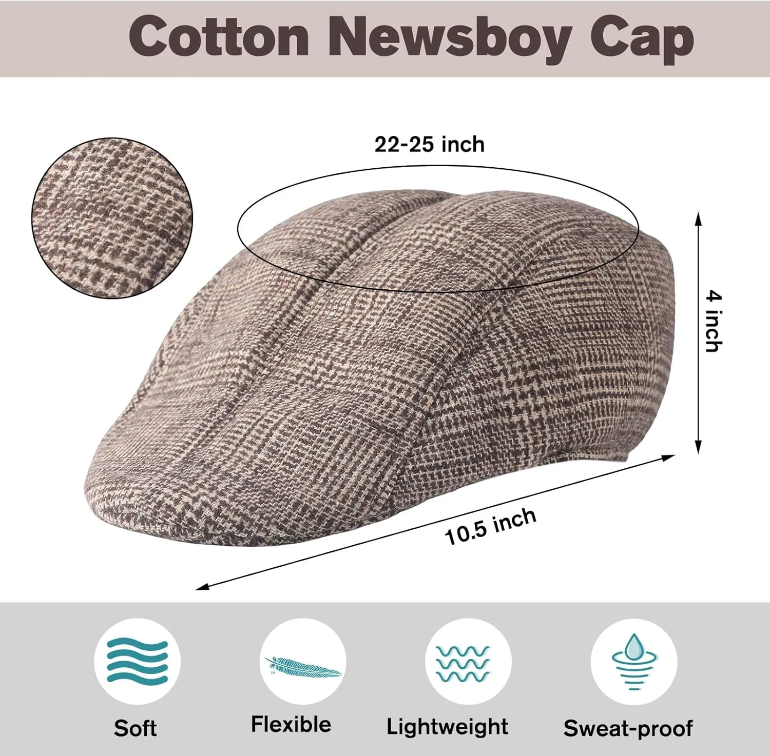 Newcotte 6 Pieces Newsboy Cap for Men Classic Herringbone Tweed Flat Cap Irish Beret Hat for Cabbie Driving Hunting