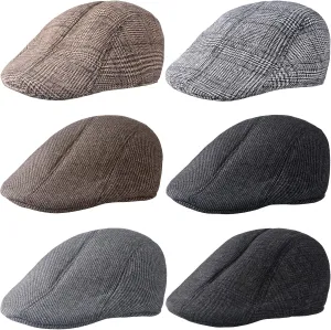Newcotte 6 Pieces Newsboy Cap for Men Classic Herringbone Tweed Flat Cap Irish Beret Hat for Cabbie Driving Hunting