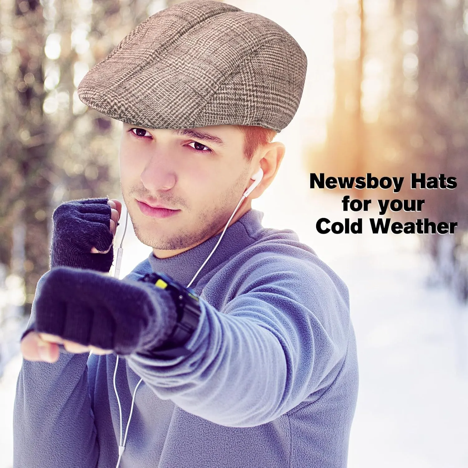 Newcotte 6 Pieces Newsboy Cap for Men Classic Herringbone Tweed Flat Cap Irish Beret Hat for Cabbie Driving Hunting