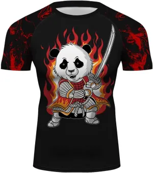 O2TEE Men's Panda Series Short Sleeve Compression Shirts BJJ Rash Guard