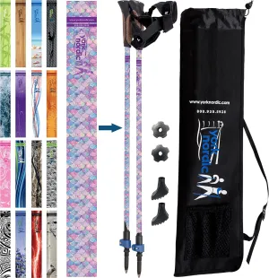 Official Nordic Walking Poles - True Classic Nordic Glove Grips, Lightweight, Adjustable, and Collapsible -2 Pieces w/flip Locks, Detachable Feet and Travel Bag by York Nordic - Heights 5'4"-6'2"