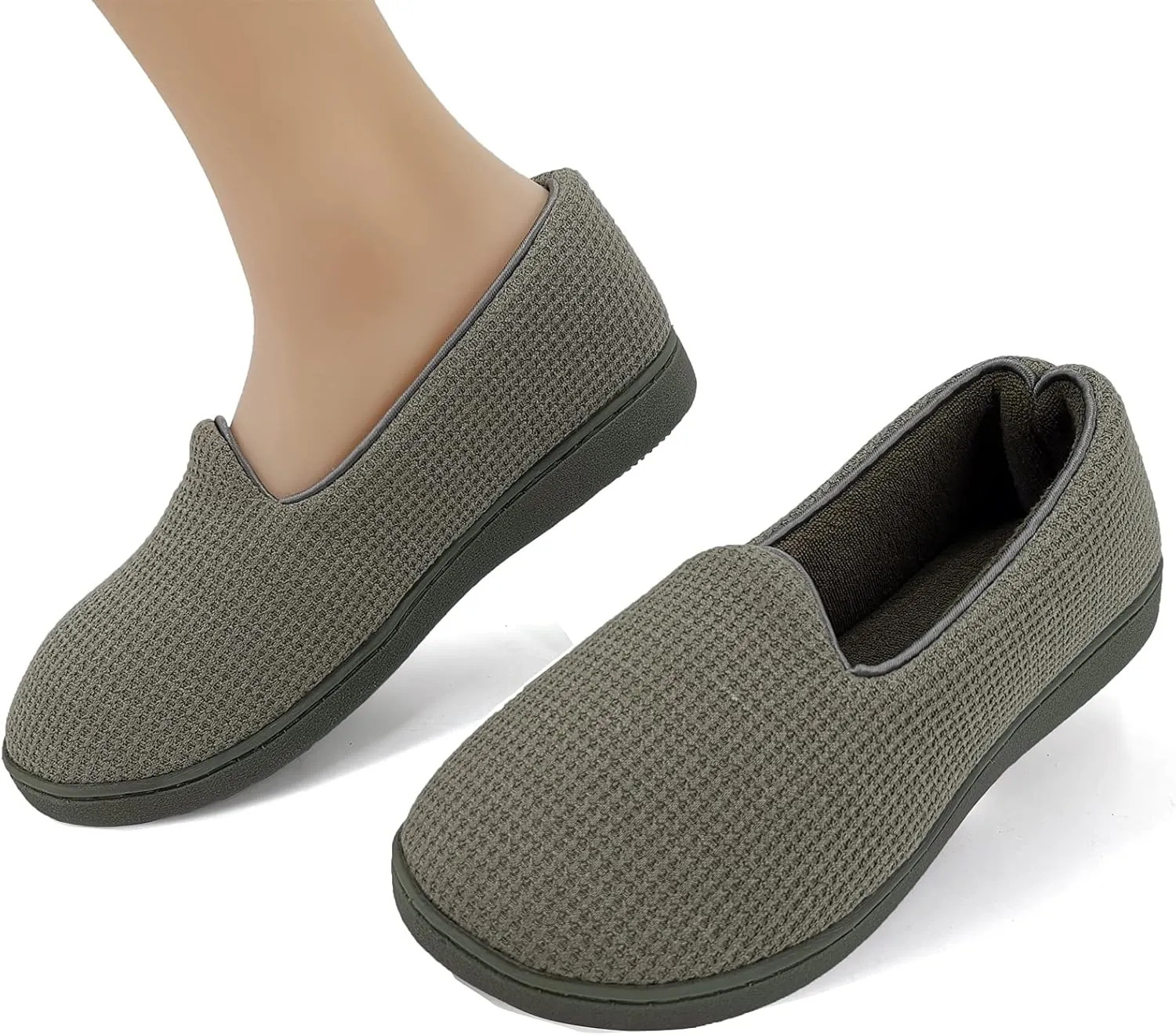 ofoot Womens Comfortable Memory Foam House Slippers Indoor Flat Shoes With Back Cotton Terry Cloth Lining Non Slip Soles