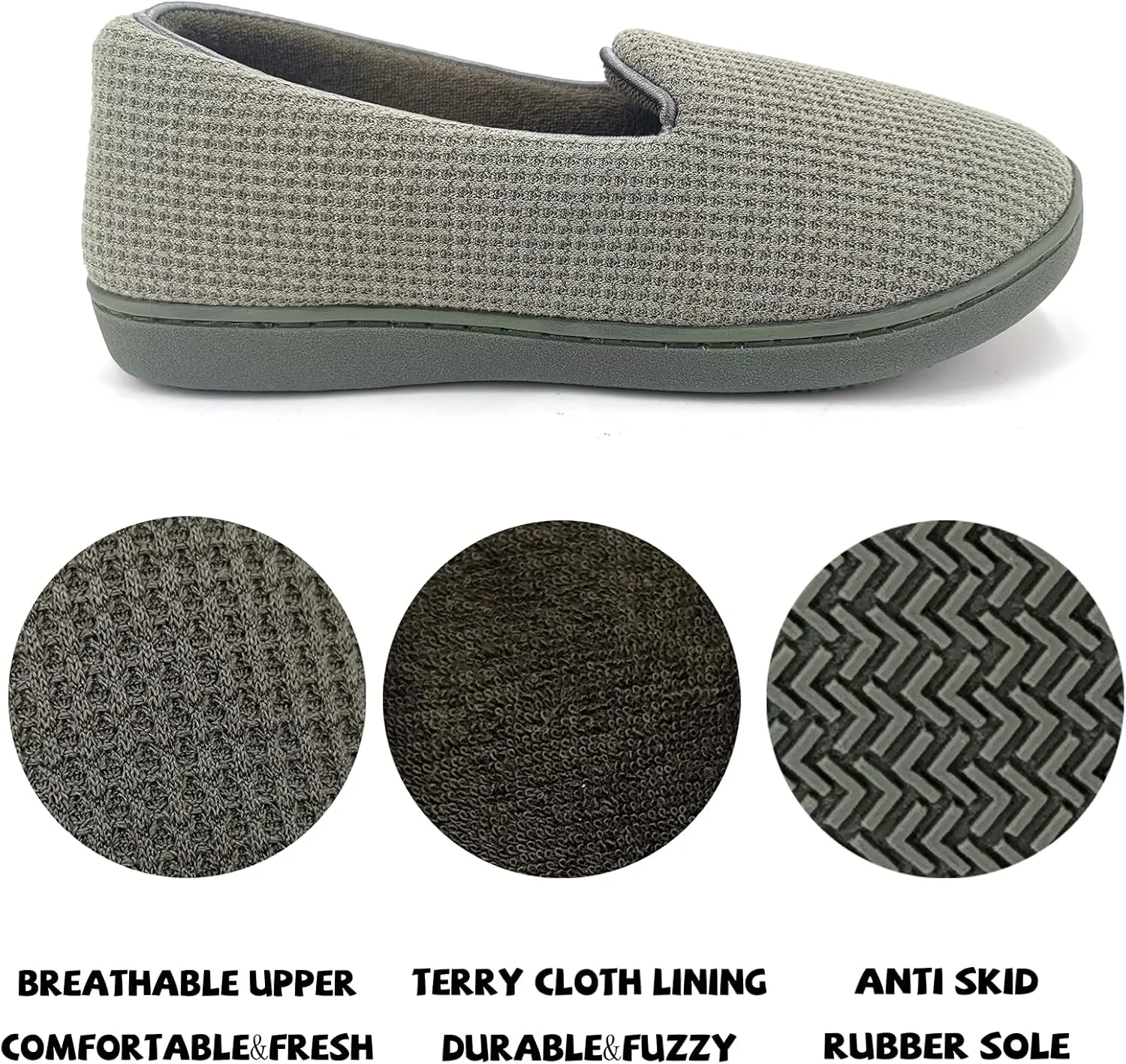 ofoot Womens Comfortable Memory Foam House Slippers Indoor Flat Shoes With Back Cotton Terry Cloth Lining Non Slip Soles