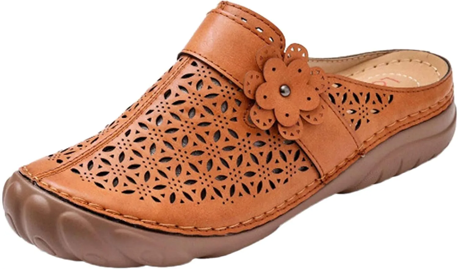 oiangi Comfortable Wedge Sandals for Women Casual Summer Carved Flower Hollow Closed Toe Wedge Slip-on Slipper Soft Baotou Breathable Home Outdoor Shoes