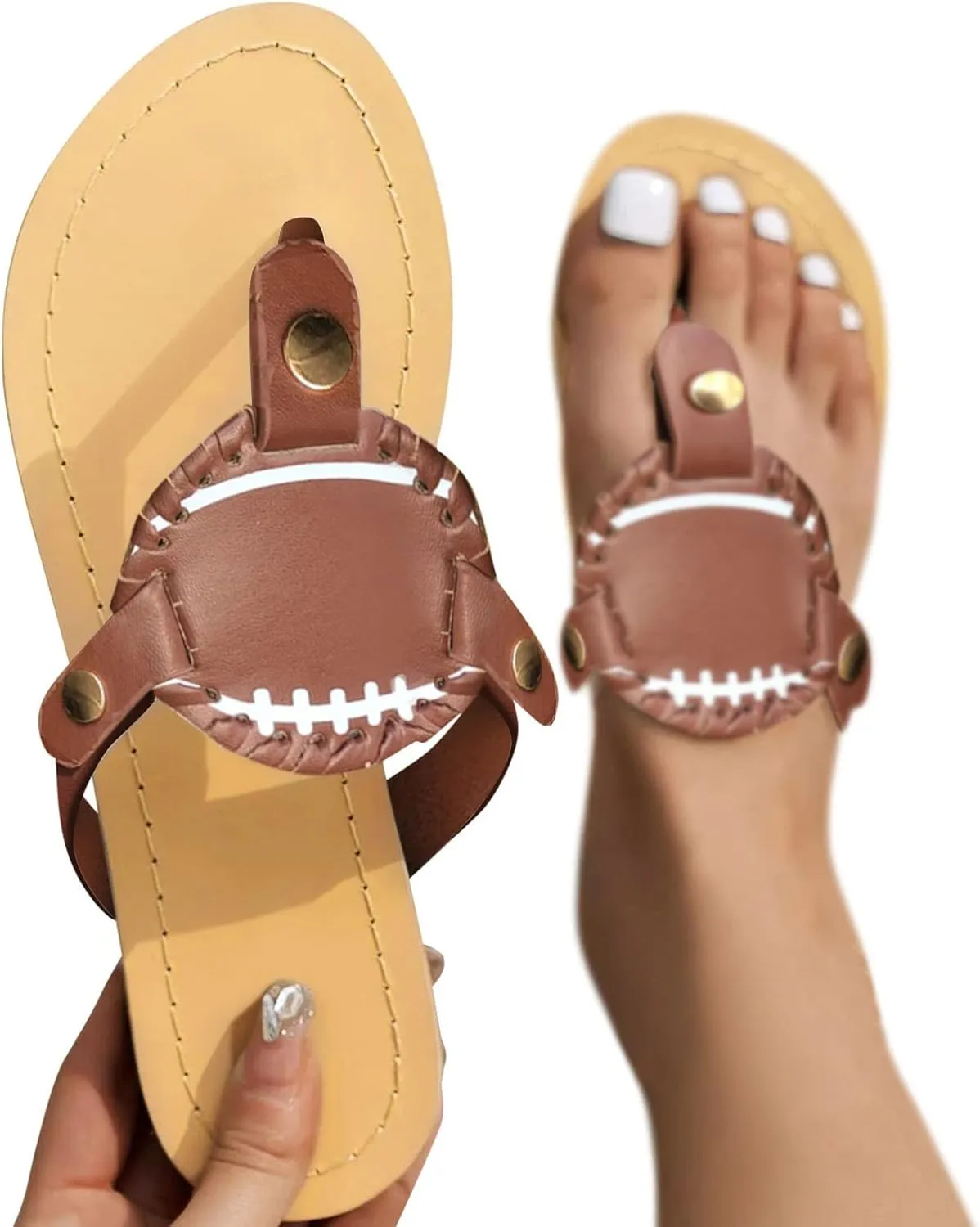 oiangi Sandals Women Dressy Summer Flats Cute Baseball Thong Clip Toe Flip Flops Lightweight Comfortable Beach Slipper Ladies Casual Shoes Sandalias para Mujer