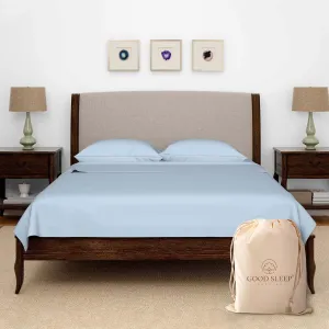 Olympic Queen Sheets Set, 100% Egyptian Cotton, Luxury 600 Thread Count, 4 Pc Super Queen Sheets Sets, Soft & Breathable, Snug Fit,16" Deep Pocket Fitted Sheet, 2 Pillowcases & 1 Flat Sheet,Light Blue