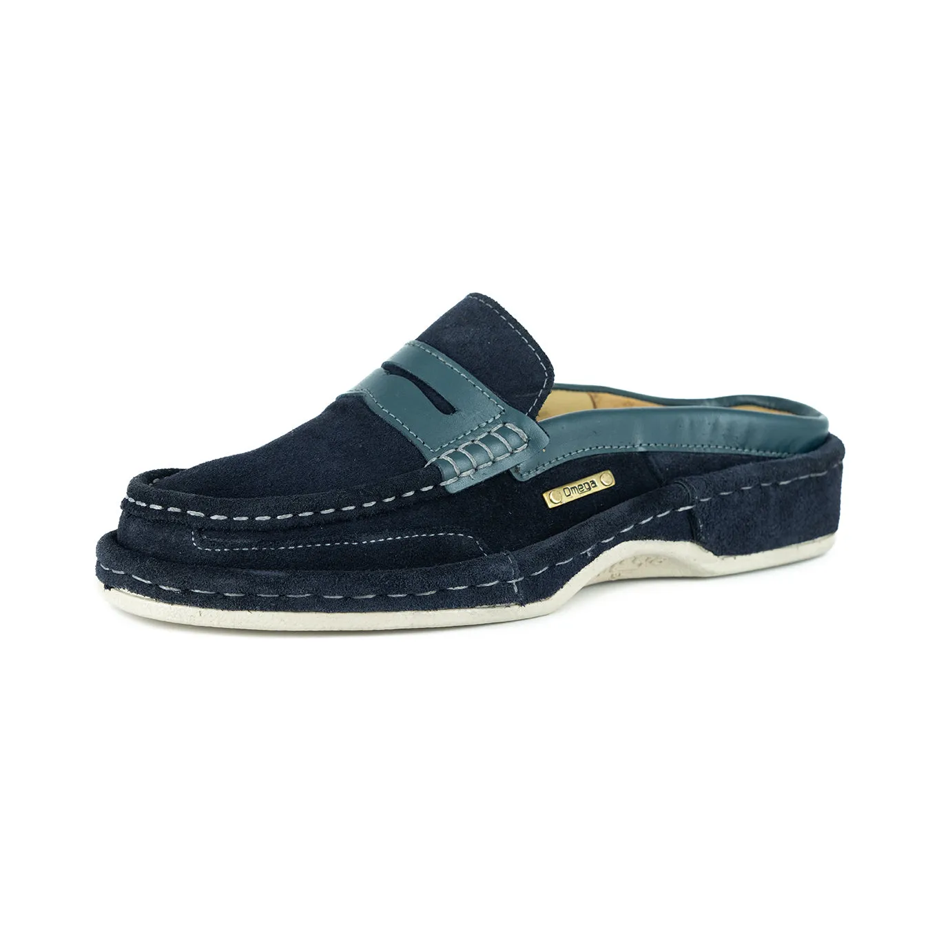OMOM388 : Leather Mule in Navy Suede Leather