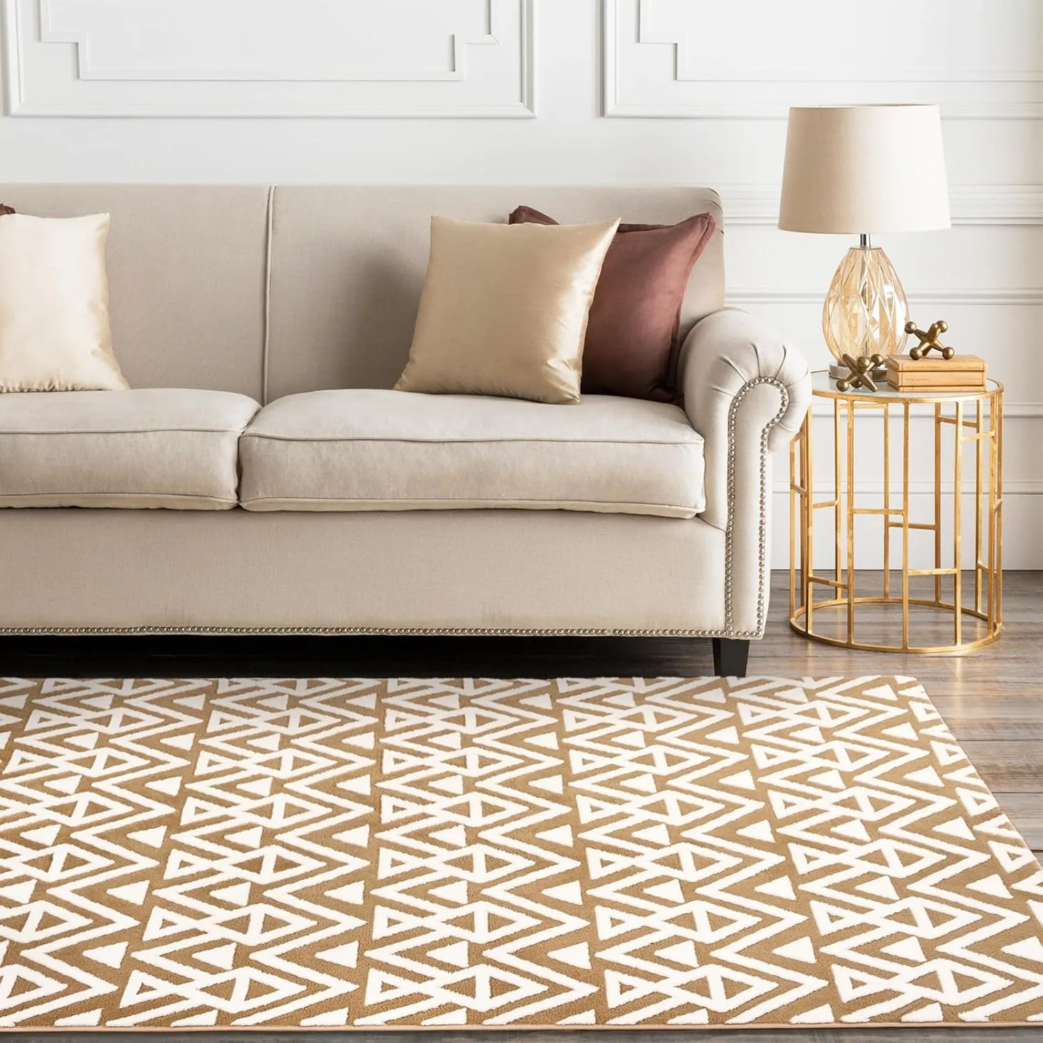 Ompaa Ultra Soft Shaggy Rugs Memory Foam Bedroom Carpet, Beige 4 x 6 Feet, Plush Geometric Textured Area Rugs for Living Room Couch Dorm Bedside Kids Girls Teens Room Nursery Decor Floor Mat