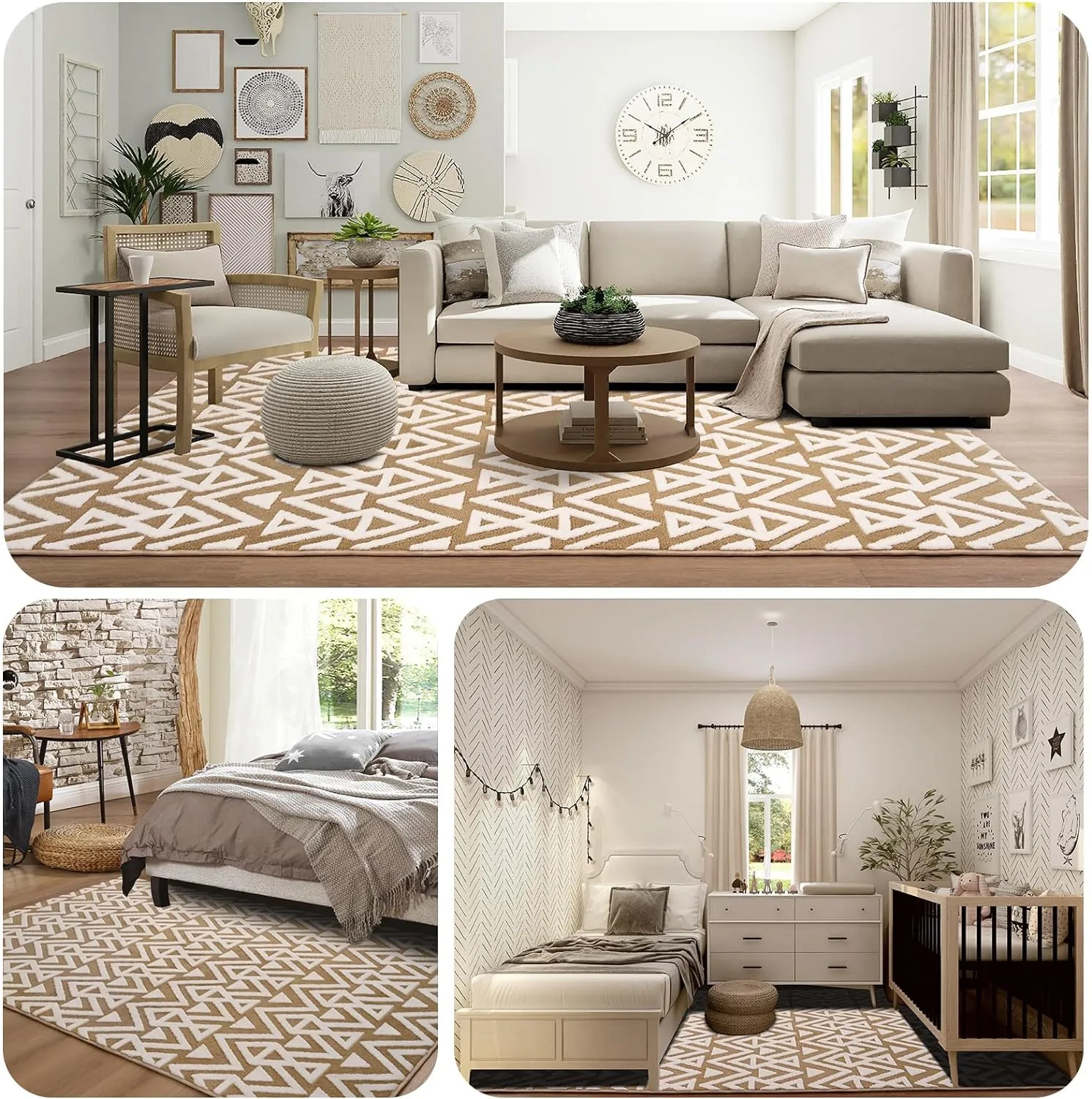 Ompaa Ultra Soft Shaggy Rugs Memory Foam Bedroom Carpet, Beige 4 x 6 Feet, Plush Geometric Textured Area Rugs for Living Room Couch Dorm Bedside Kids Girls Teens Room Nursery Decor Floor Mat