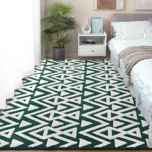 Ompaa Ultra Soft Shaggy Rugs Memory Foam Bedroom Carpet, Green and White 3x5 Feet, Plush Geometric Textured Area Rugs for Living Room Couch Dorm Bedside Kids Girls Teens Room Nursery Decor Floor Mat