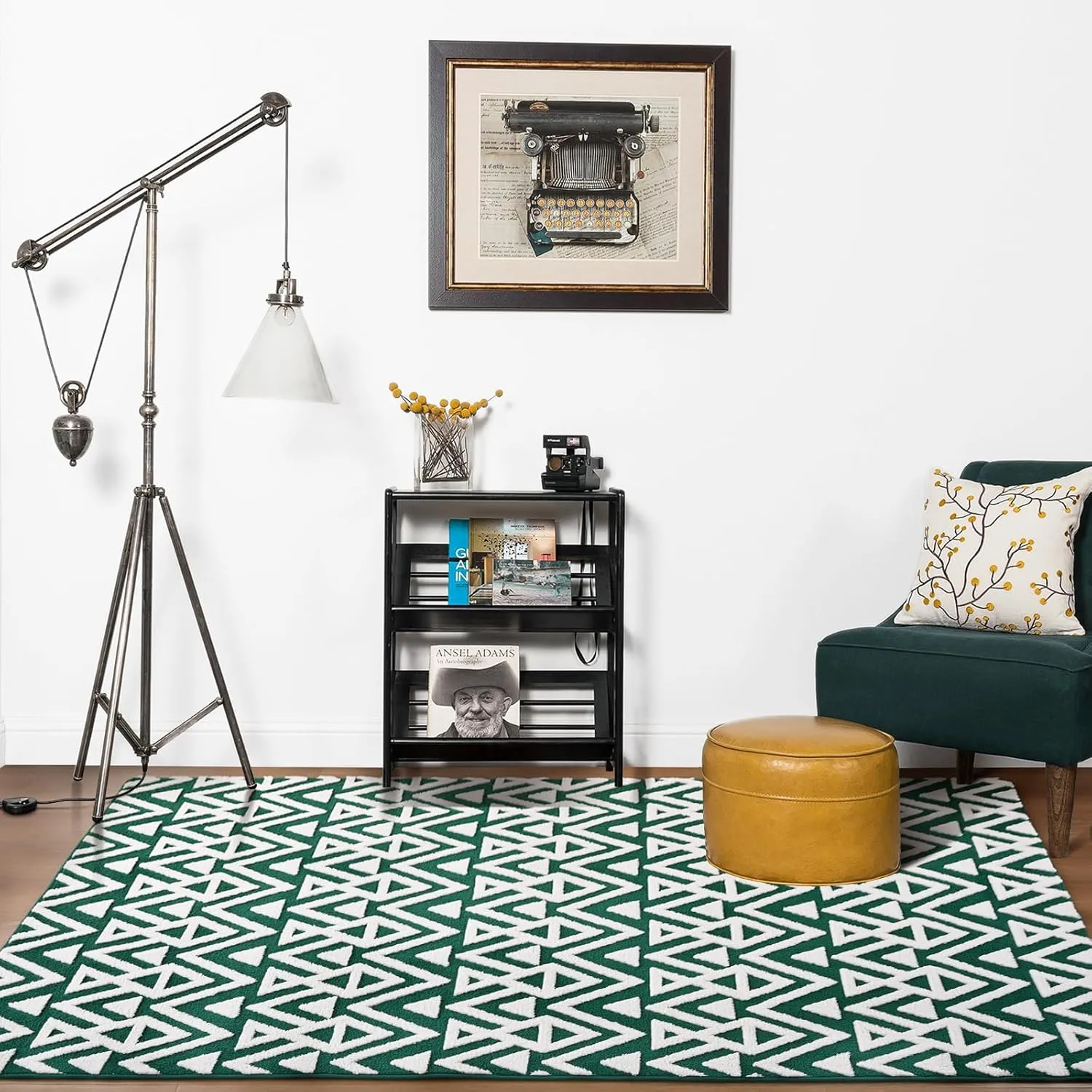 Ompaa Ultra Soft Shaggy Rugs Memory Foam Bedroom Carpet, Green and White 3x5 Feet, Plush Geometric Textured Area Rugs for Living Room Couch Dorm Bedside Kids Girls Teens Room Nursery Decor Floor Mat
