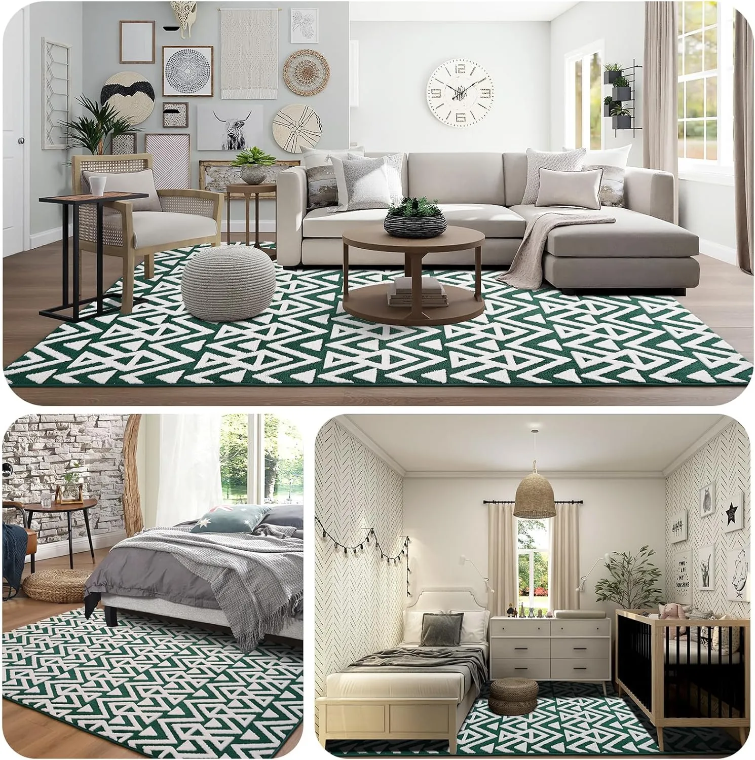Ompaa Ultra Soft Shaggy Rugs Memory Foam Bedroom Carpet, Green and White 4 x 6 Feet, Plush Geometric Textured Area Rugs for Living Room Couch Dorm Kids Girls Teens Room Nursery Decor Floor Mat
