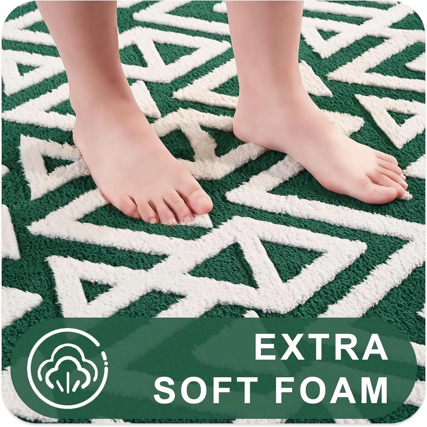 Ompaa Ultra Soft Shaggy Rugs Memory Foam Bedroom Carpet, Green and White 4 x 6 Feet, Plush Geometric Textured Area Rugs for Living Room Couch Dorm Kids Girls Teens Room Nursery Decor Floor Mat