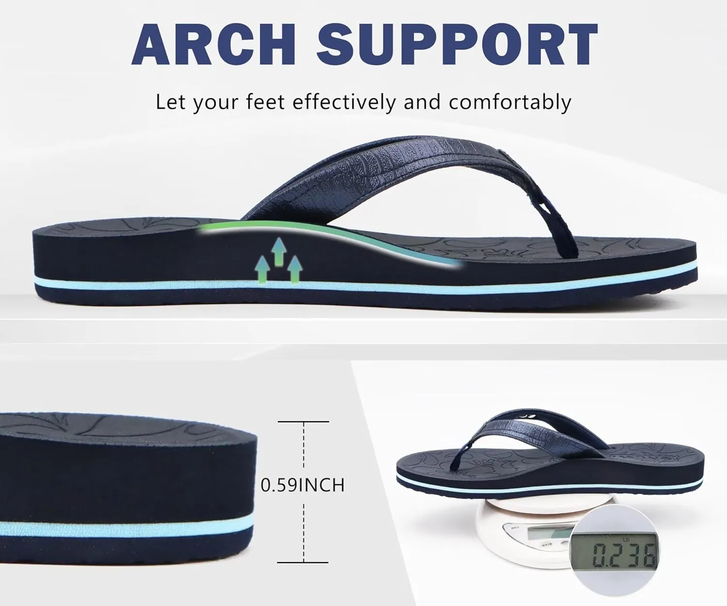 ONCAI Women's Flip Flops Comfortable Summer Beach Thong Sandals for Women with Cushion Walking Arch Support Yoga Mat Indoor Outdoor Soles
