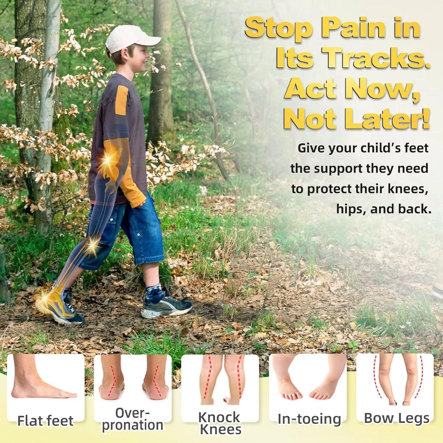 OrthoComfoot Kids Orthopedic Comfort Children’s Insoles : Flat Feet Gel Inserts for Plantar Fasciitis Relief, Athletic Orthotic High Arch Support Insoles, No Trimming,Size 3 Little Kid