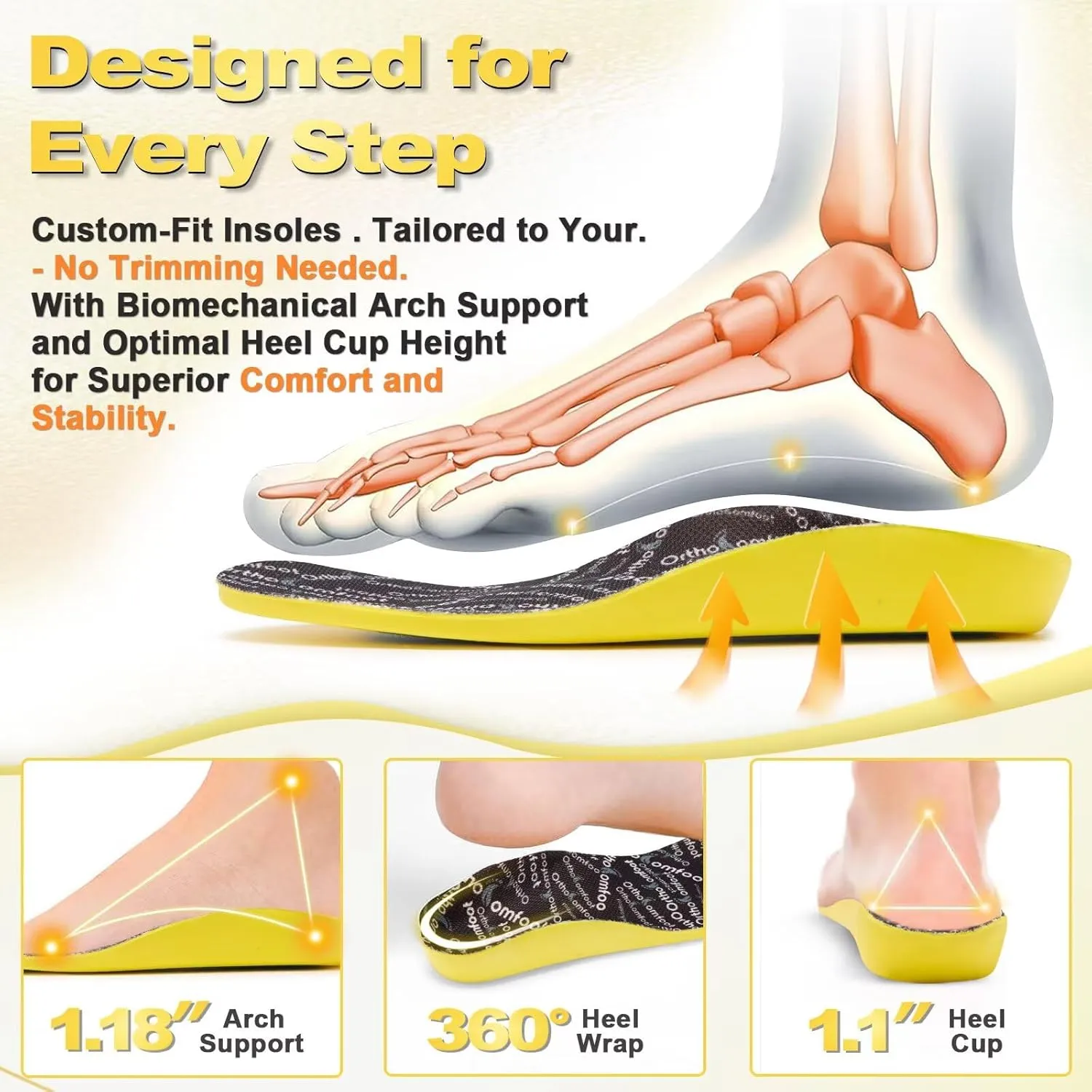 OrthoComfoot Kids Orthopedic Comfort Children’s Insoles : Flat Feet Gel Inserts for Plantar Fasciitis Relief, Athletic Orthotic High Arch Support Insoles, No Trimming,Size 3 Little Kid