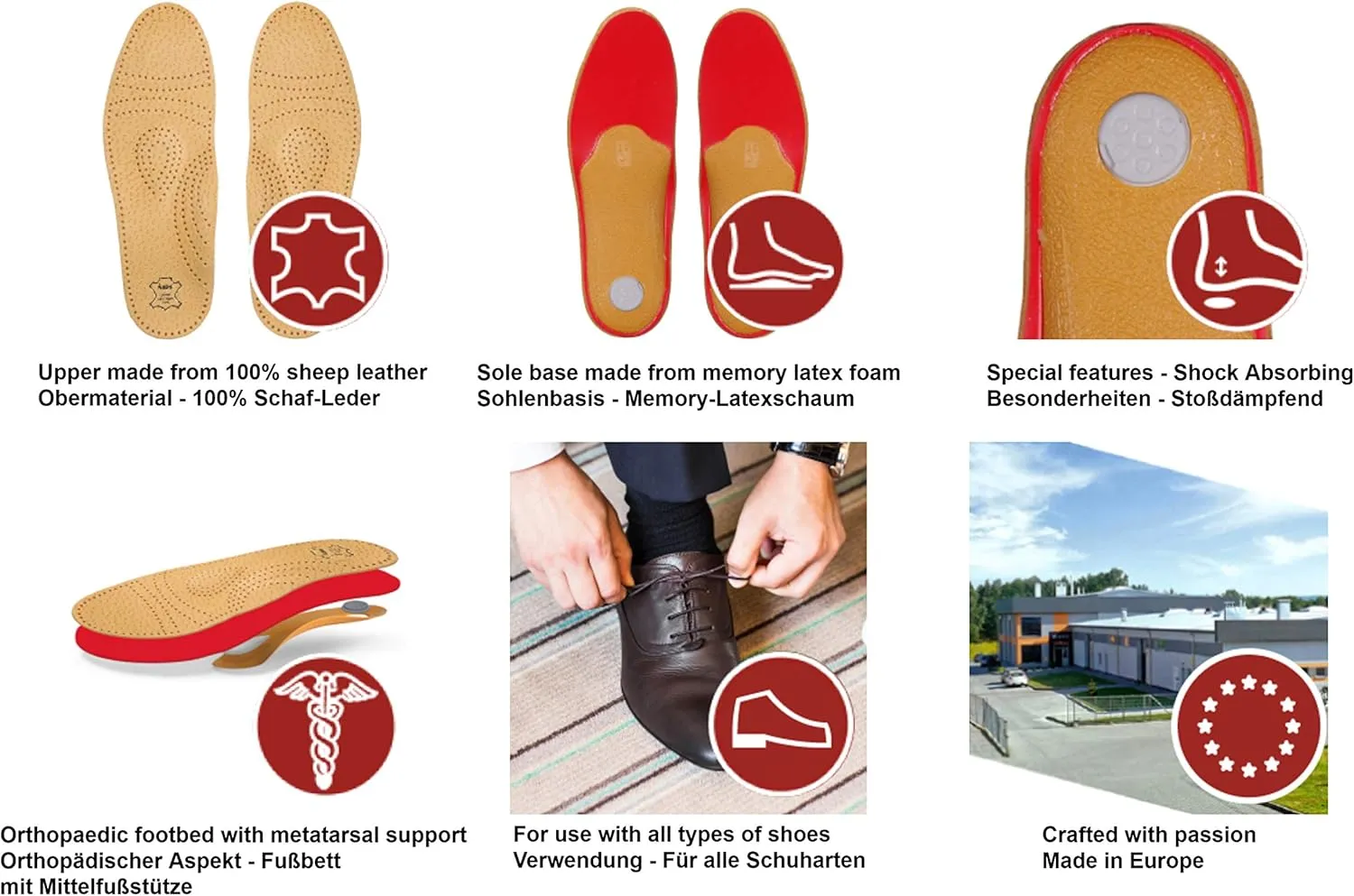 Orthotic Orthopedic Shoe Insoles Inserts with Arch Support Made of Premium Leather and Memory Foam, Kaps Relax Shock Absorber Pecari (38 EUR / 7 US/Women)