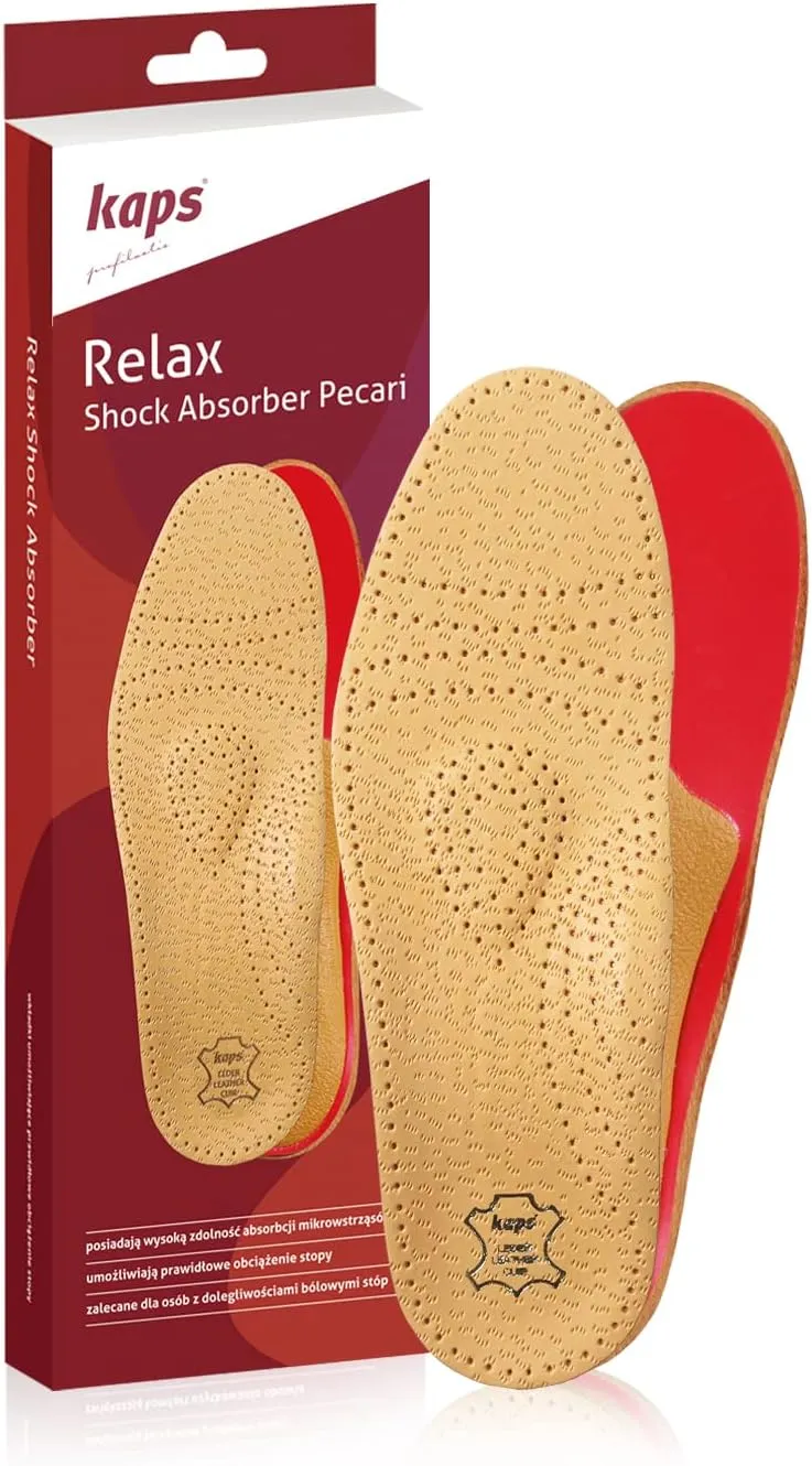 Orthotic Orthopedic Shoe Insoles Inserts with Arch Support Made of Premium Leather and Memory Foam, Kaps Relax Shock Absorber Pecari (38 EUR / 7 US/Women)