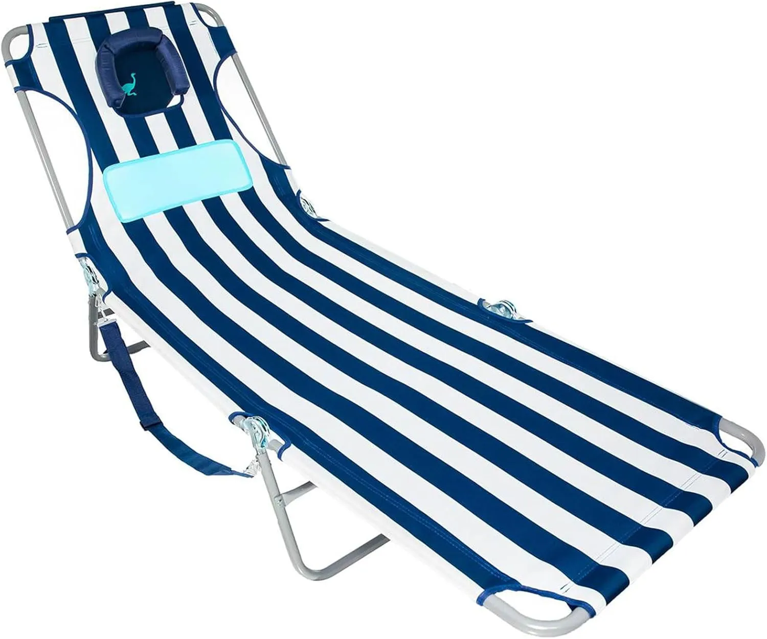 Ostrich Ladies Comfort Lounger with Chest Support, Portable Reclining Outdoor Patio Beach Lawn Camping Pool Tanning Chair, Blue Stripe