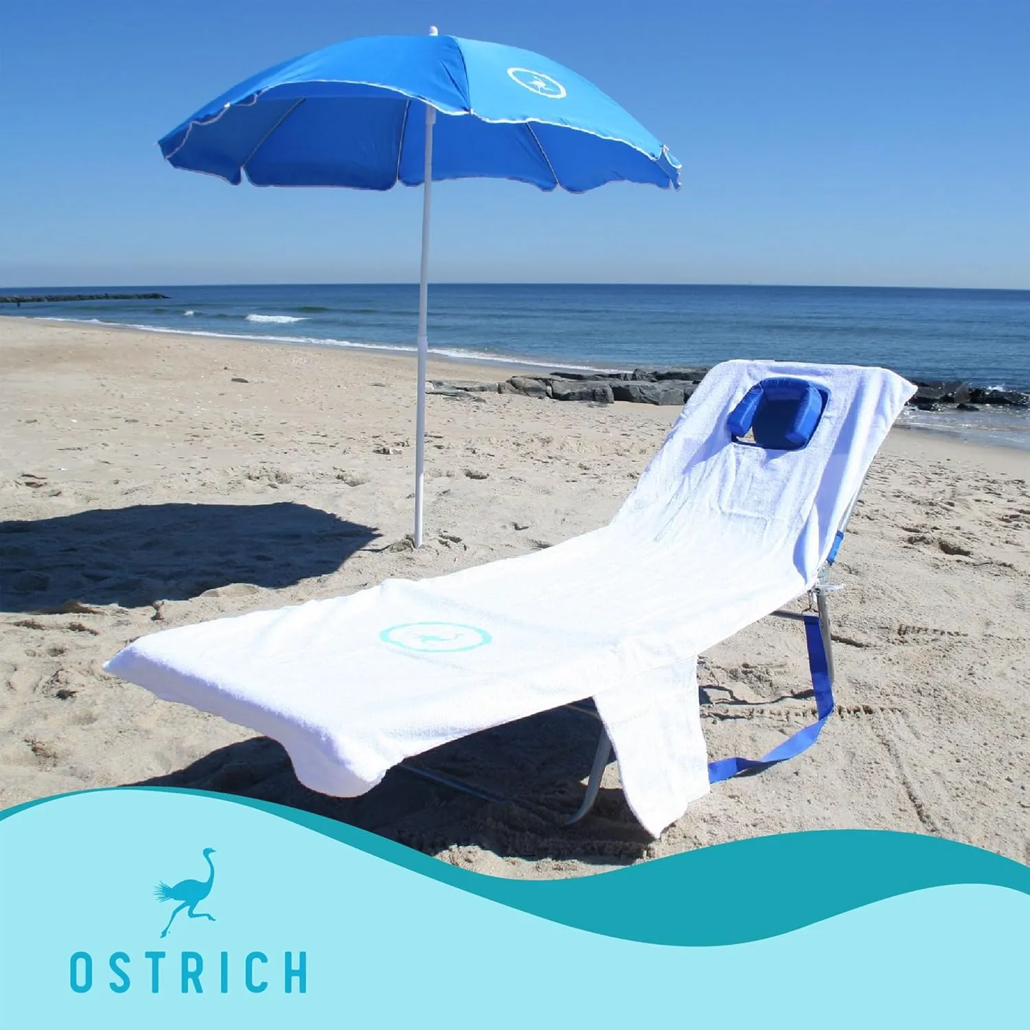 Ostrich Ladies Comfort Lounger with Chest Support, Portable Reclining Outdoor Patio Beach Lawn Camping Pool Tanning Chair, Blue Stripe