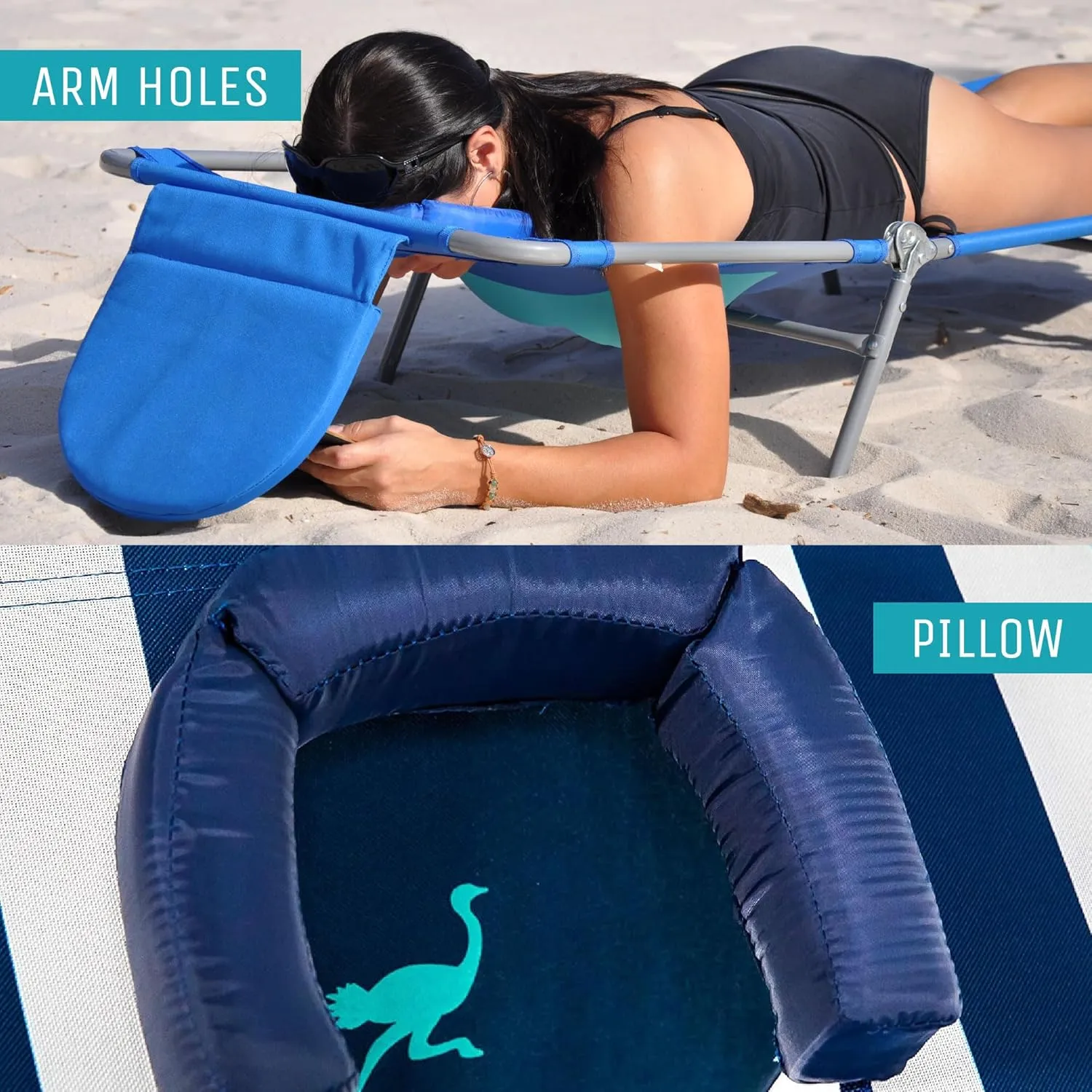 Ostrich Ladies Comfort Lounger with Chest Support, Portable Reclining Outdoor Patio Beach Lawn Camping Pool Tanning Chair, Blue Stripe