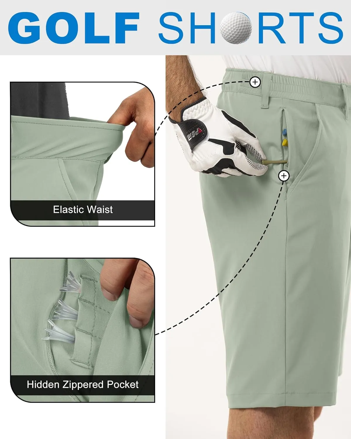 Outdoor Ventures Men's Golf Shorts 11" Inseam Classic-Fit Flat Front Stretch Casual Shorts with Pockets Summer Hiking Travel