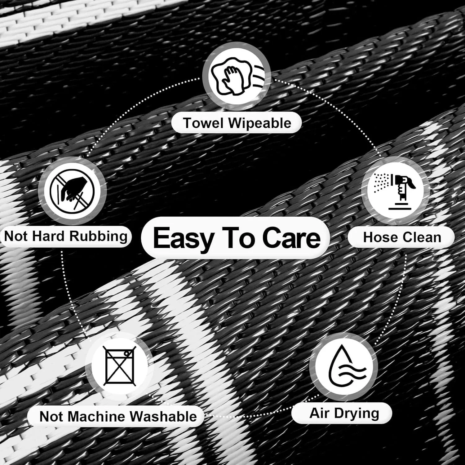 OutdoorLines Outdoor Reversible Rugs for Patio 5x8 ft - Plastic Area Rug, Stain & UV Resistant Portable RV Carpet, Plastic Straw Mats for Porch, Pool Deck and Camping Quatrefoil/Black & White