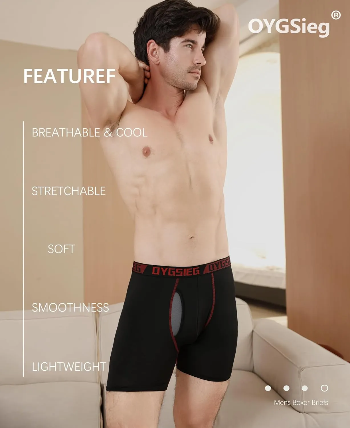 OYGSieg Men's Boxer Briefs,Fly with Built-in Total Support Pouch Moisture-Wicking Odor Control Cool Underwear for Men 5-Pack