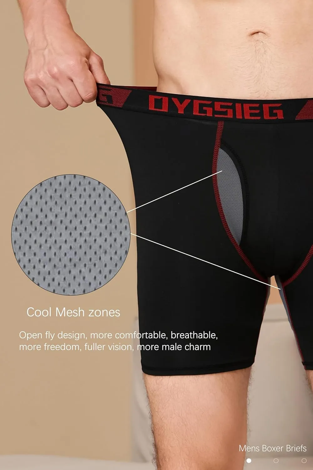 OYGSieg Men's Boxer Briefs,Fly with Built-in Total Support Pouch Moisture-Wicking Odor Control Cool Underwear for Men 5-Pack